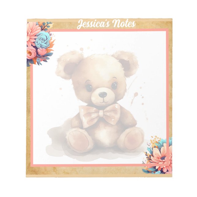 Boho Pink Bear Baby Dusche Notizblock (Vorderseite)