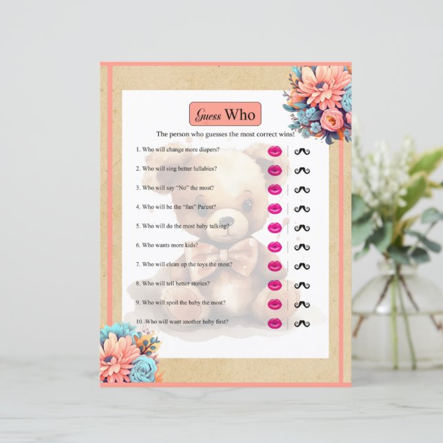 Boho Pink Bear Baby Dusche Raten Sie wer spielen (Stehend Vorderseite)