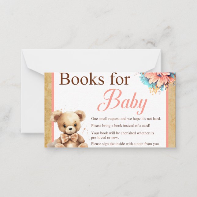 Boho Pink Bear Babydusche Bücher für Baby Mitteilungskarte (Vorderseite)