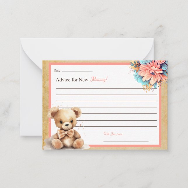 Boho Pink Bear Babyduschempfehlung für Mommy Card Mitteilungskarte (Vorderseite)