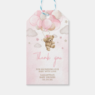 Boho Pink Bear Balloon Baby Shower Fevor Tags Geschenkanhänger