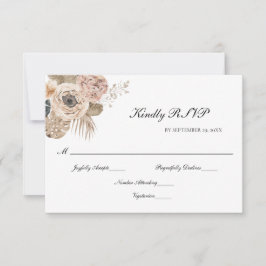 Boho Pink Beige Botanische Hochzeit RSVP Karte