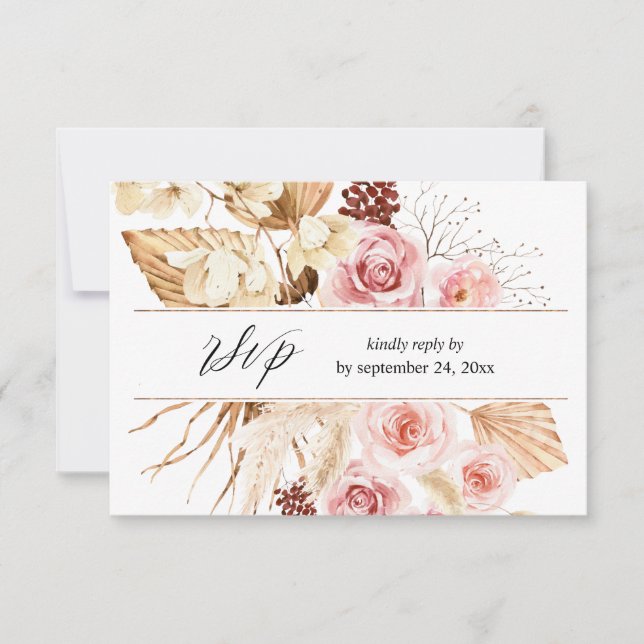 Boho Pink & Beige Pampas mit UAWG RSVP Karte (Vorderseite)