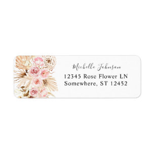Boho Pink & Beige Pampas Rücksendeadresse