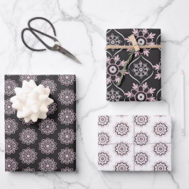Boho Pink & Black Mandala Geschenkpapier Set