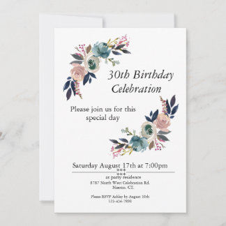 Boho Pink Blue Blush Anpassbar 30. Geburtstag Einladung