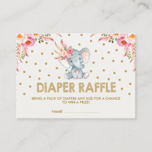 Boho Pink Blume Elephant Diaper Raffle Ticket Begleitkarte