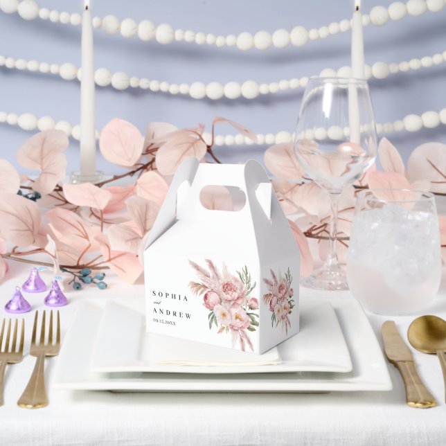 Boho Pink Blume Pampas Grass Wedding Geschenkschachtel (Hochzeit)
