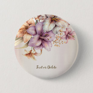 Boho Pink Blume Wasserfarben Elegant Stilvoll Button