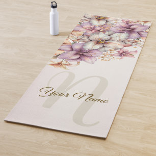 Boho Pink Blume Wasserfarben Elegant Stilvoll Yogamatte