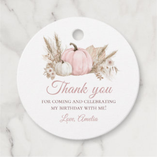 Boho Pink Blumen-Kürbis 1. Geburtstag Geschenkanhänger