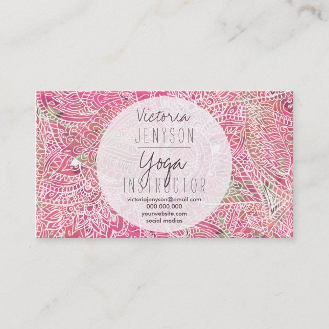 Boho pink Blütenpaisley Yoga-Trainer Visitenkarte (Vorderseite)