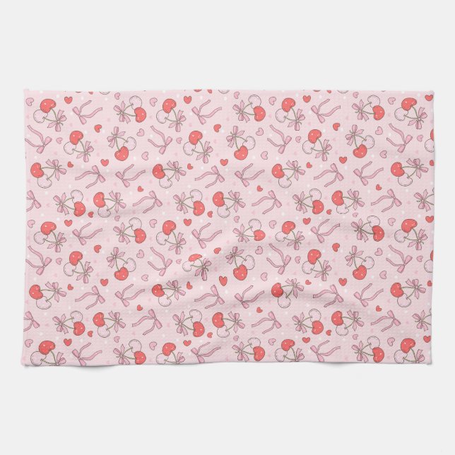 Boho Pink Bow & Berries Geschirrtuch (Horizontal)