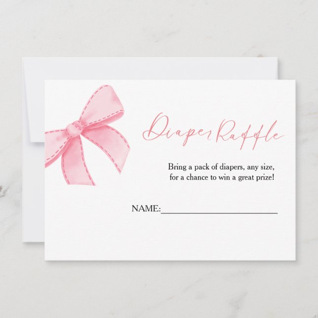 Boho Pink Bow Daiper Raffle für Babyduschkarte Einladung (Vorderseite)