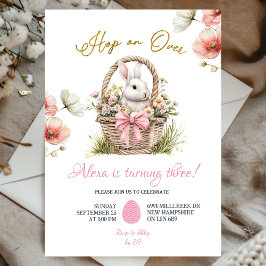 Boho Pink Bow Floral Easter Bunny Birthday Einladung
