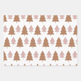 Boho Pink Brown Weihnachtsbaumen Urlaub Geschenkpapier Set