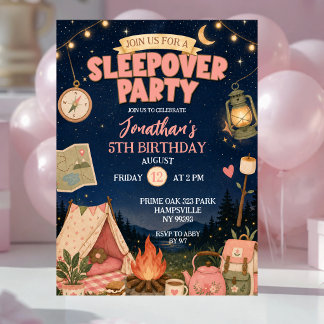 Boho Pink Camp Übernachtungsparty Geburtstag Einladung