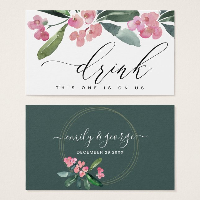 BOHO PINK CHRIST THORN BLOOM WEDING GETRÄNKTICKET (Vorne & Hinten)