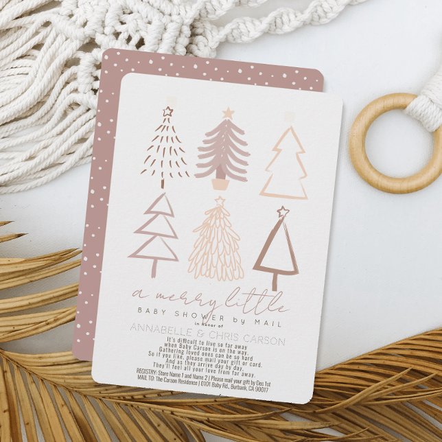Boho Pink Christmas Trees Baby Shower by Mail Einladung (Von Creator hochgeladen)