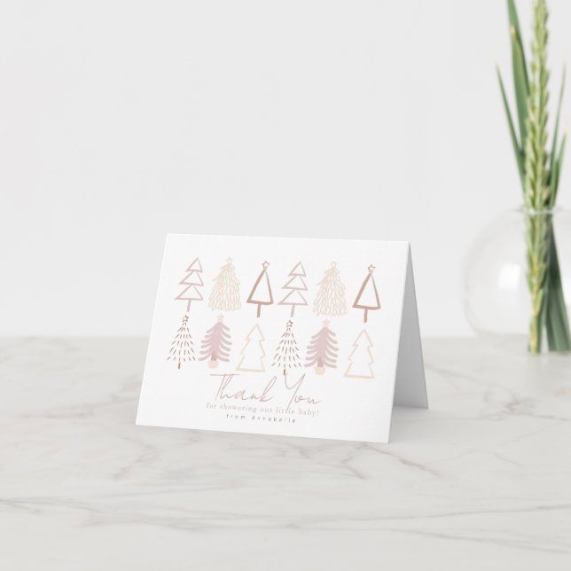Boho Pink Christmas Trees Baby Shower Dankeskarte (Vorderseite)