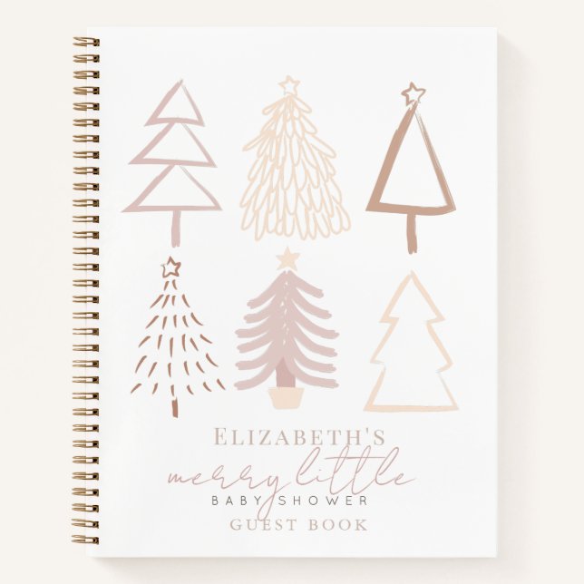 Boho Pink Christmas Trees Baby Shower Notizbuch (Vorderseite)