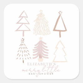 Boho Pink Christmas Trees Baby Shower Quadratischer Aufkleber