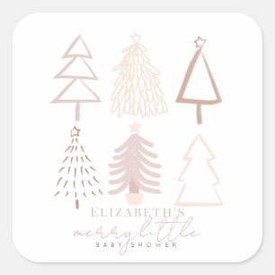 Boho Pink Christmas Trees Baby Shower Quadratischer Aufkleber