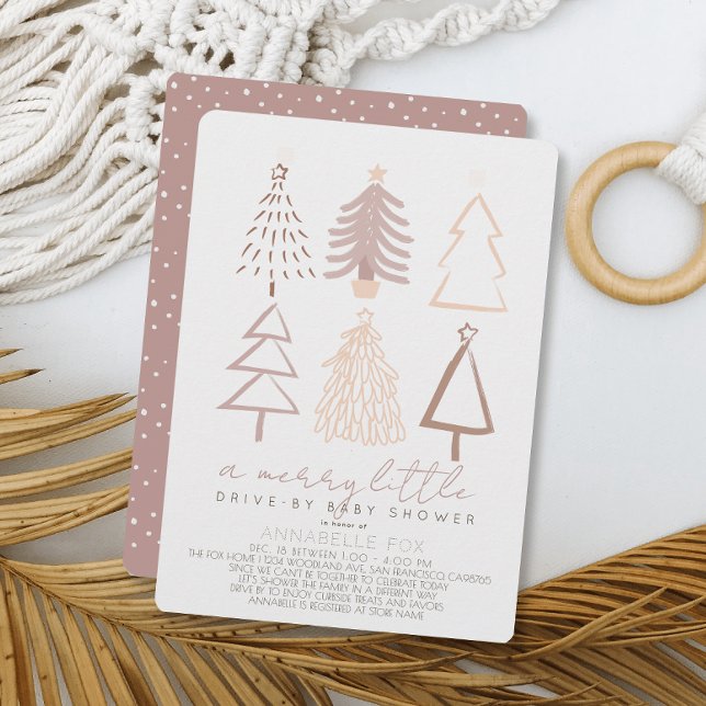 Boho Pink Christmas Trees Drive-by Baby Shower Einladung (Von Creator hochgeladen)