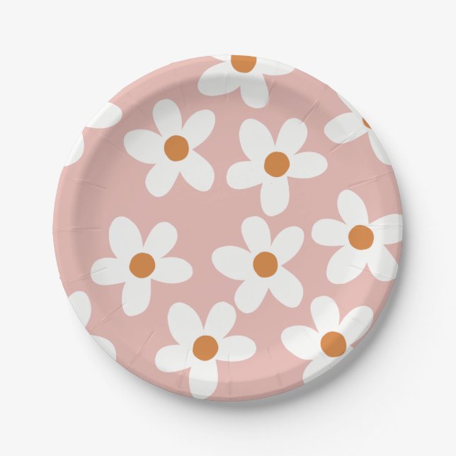 Boho Pink Daisy Birthday Pappteller (Vorderseite)