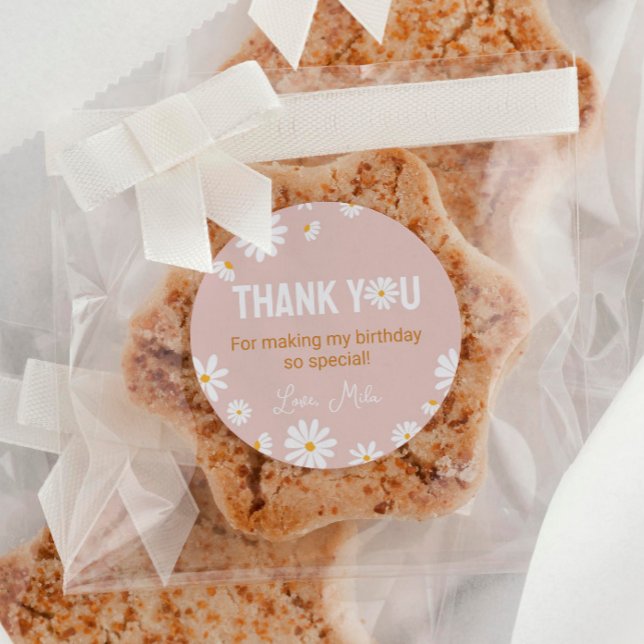 Boho Pink Daisy Birthday Sticker Labels (Von Creator hochgeladen)