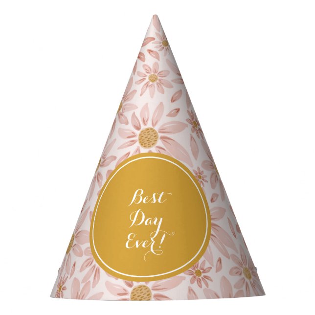 Boho Pink Daisy Birthday Wildblume Partyhütchen (Vorderseite)