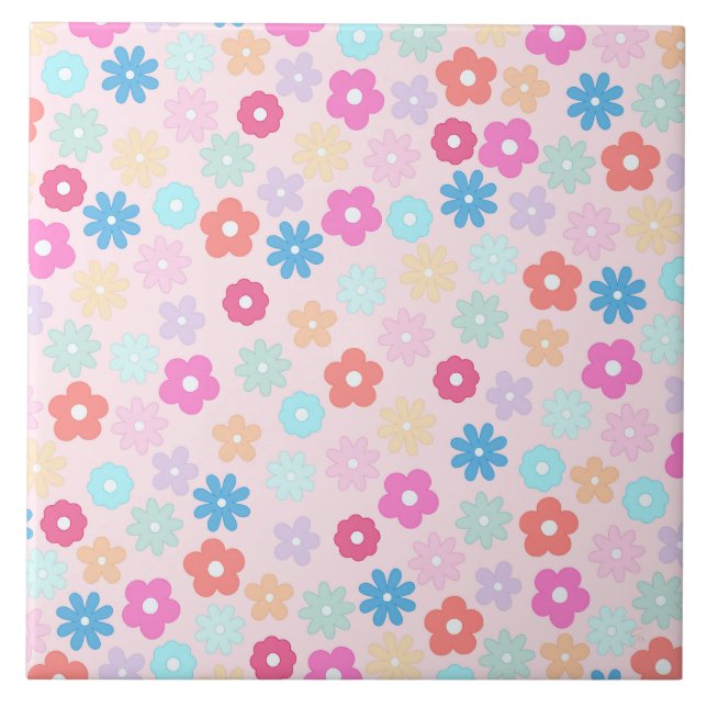 Boho Pink Daisy Blume Pattern Fliese (Vorderseite)