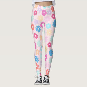 Boho Pink Daisy Blume Pattern Leggings