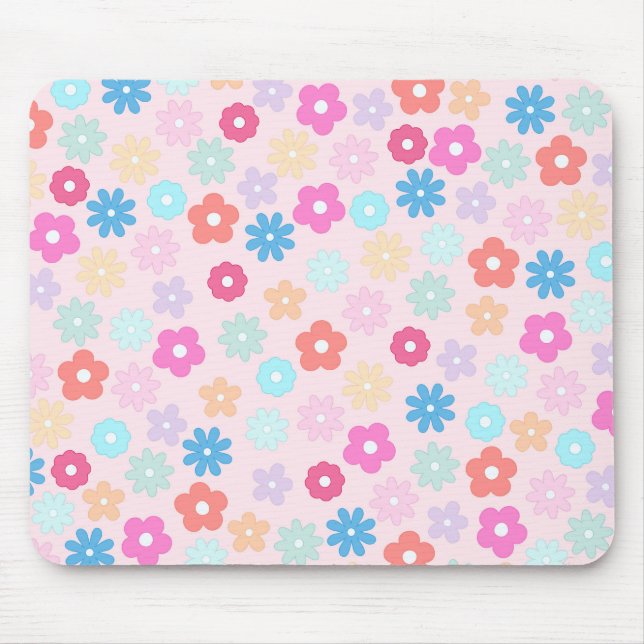 Boho Pink Daisy Blume Pattern Mousepad (Vorne)