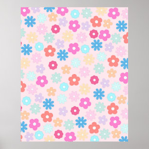 Boho Pink Daisy Blume Pattern Poster