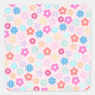 Boho Pink Daisy Blume Pattern Quadratischer Aufkleber