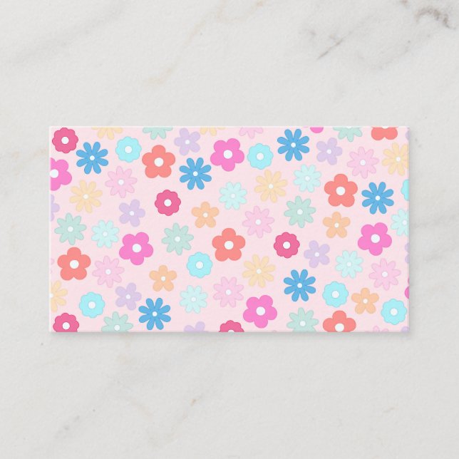 Boho Pink Daisy Blume Pattern Visitenkarte (Vorderseite)