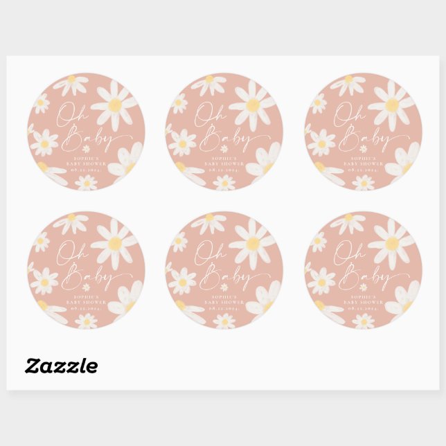 Boho Pink Daisy Blume Round Sticker (Blatt)