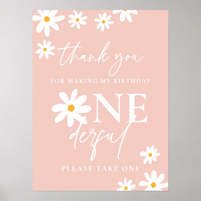 Boho Pink Daisy Floral Groovy Birthday Party Gefal Poster (Vorne)