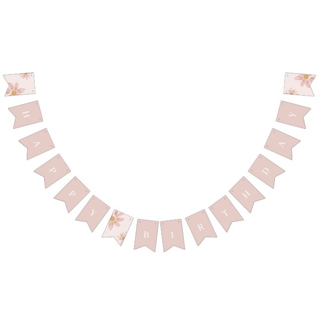 Boho Pink Daisy Happy Birthday Floral Wimpelkette (Alle)