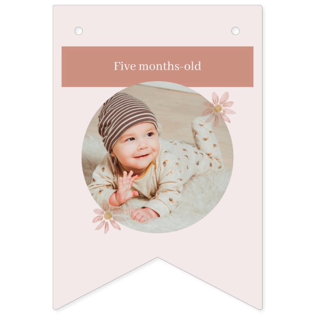 Boho Pink Daisy Happy Birthday Foto Milestone Wimpelkette (Sechste Fahne)