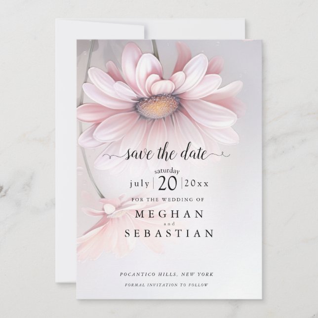 Boho Pink Daisy Save The Date (Vorderseite)