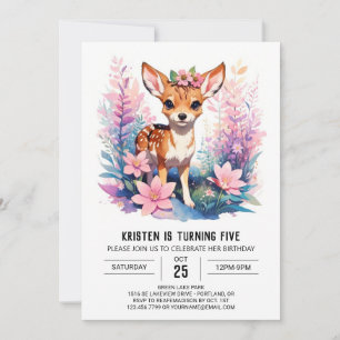 Boho Pink Deer Celebration Girl Birthday Einladung
