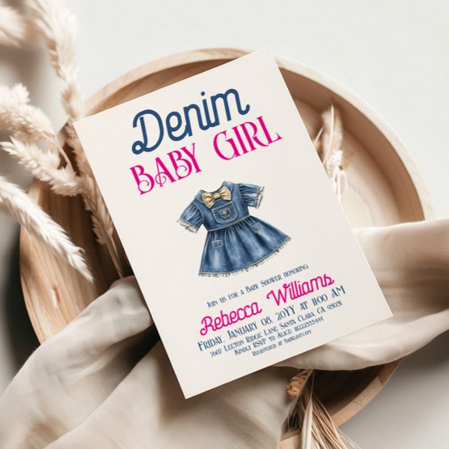 Boho Pink Denim Girl Blue Jean Baby Shower Einladung (Von Creator hochgeladen)
