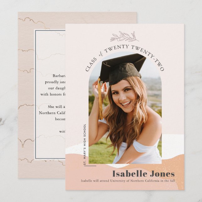 Boho Pink Desert Arch Foto Abschluss Annoucement Einladung (Vorne/Hinten)