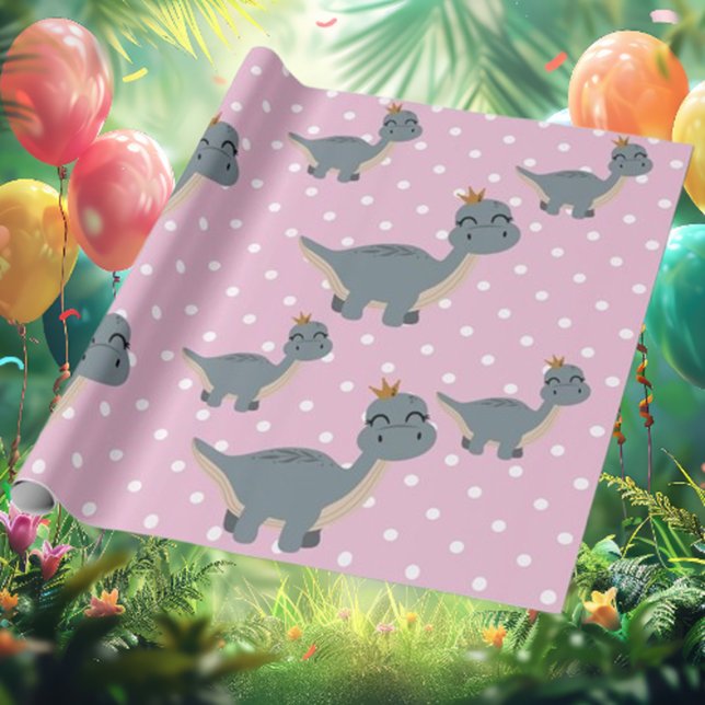 Boho Pink Dinosaur Party Geschenkpapier (Transform your gifts with our enchanting Boho Pink Dinosaur Party Wrapping Paper!)