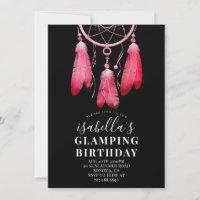 Boho Pink Dream Catcher Glamping Birthday Black
