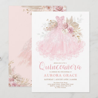 Boho Pink Dress Quinceañera Mis Quince 15 Años Einladung