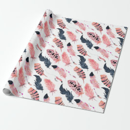 Boho Pink Feathers Geschenkpapier