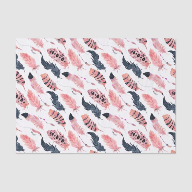 Boho Pink Feathers Seidenpapier (Vorderseite)